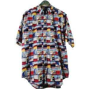 Nautica Sail Boat Sailing Short Sleeve Button Down Shirt Sz L
